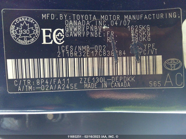Toyota COROLLA CE/LE/S 2007 2T1BR32E17C838384 Image 11