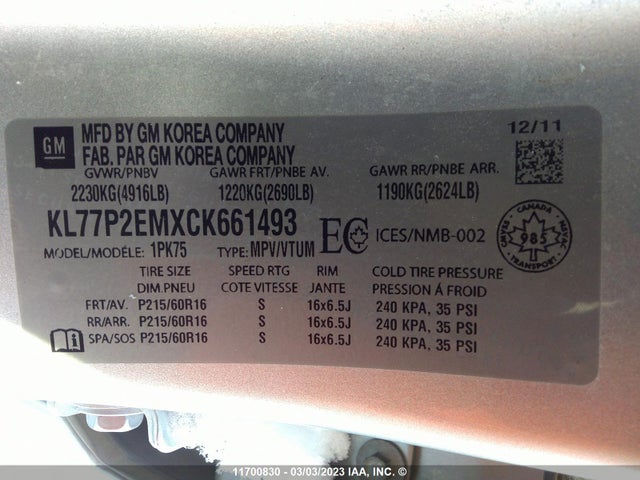 Chevrolet Orlando Lt 2012 KL77P2EMXCK661493 Image 11