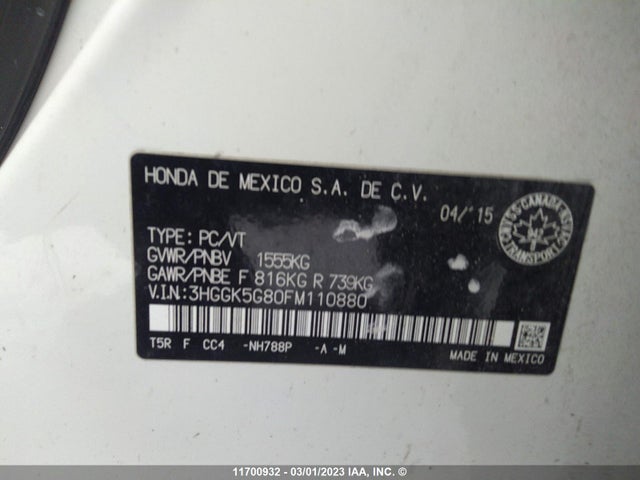 Honda Fit Ex/exl 2015 3HGGK5G80FM110880 Image 9