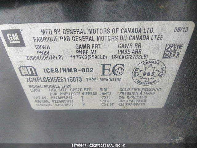 Chevrolet EQUINOX LT 2014 2GNFLGEK5E6115073 Image 10