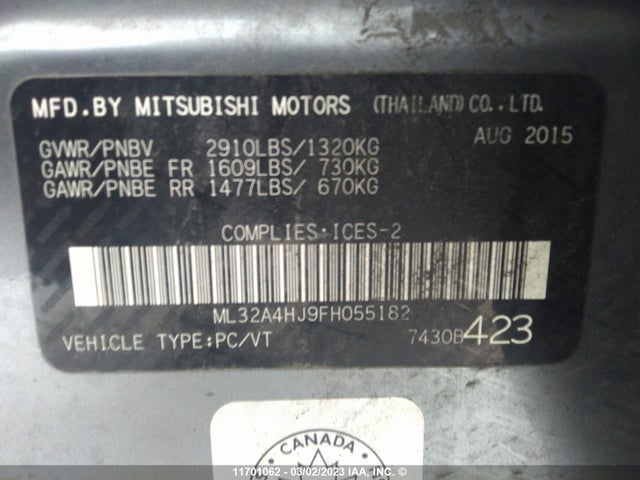 ML32A4HJ9FH055182 Mitsubishi MIRAGE ES