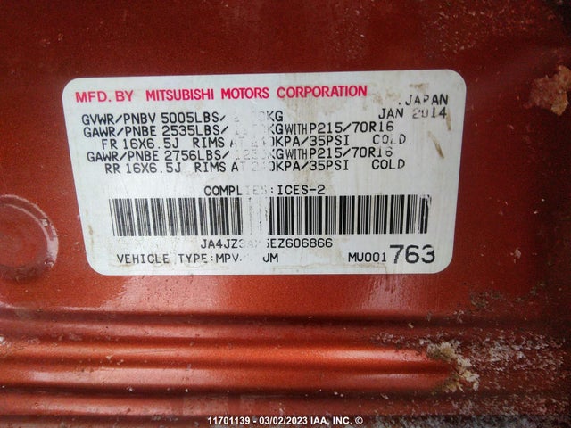 JA4JZ3AX5EZ606866 Mitsubishi Outlander Se