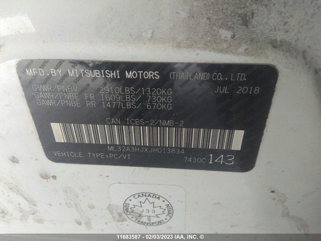 ML32A3HJXJH013834 Mitsubishi MIRAGE ES