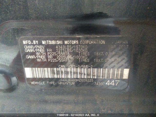 JA4AJ4AW3HZ609225 Mitsubishi Rvr Se Limited/gt