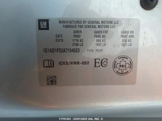 Chevrolet COBALT 1LT 2010 1G1AD1F52A7194923 Image 9