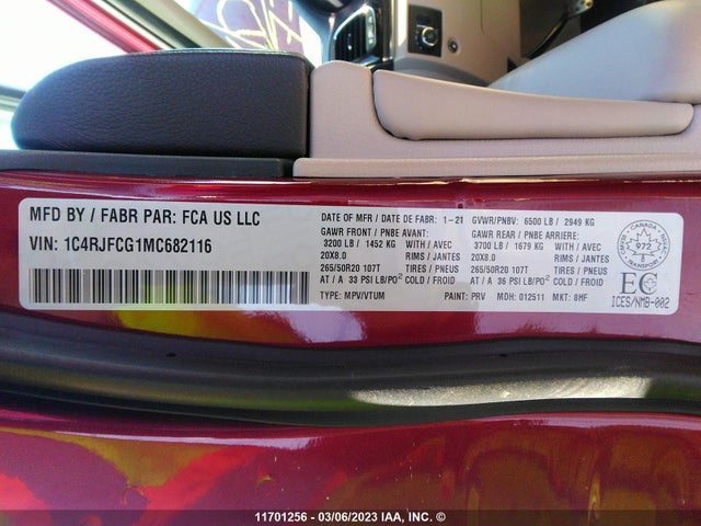 1C4RJFCG1MC682116 Jeep Grand Cherokee Overland