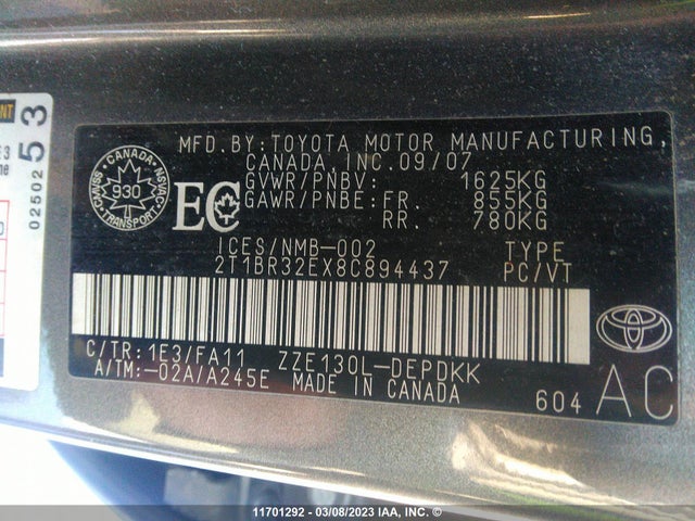 Toyota COROLLA CE/LE/S 2008 2T1BR32EX8C894437 Image 10