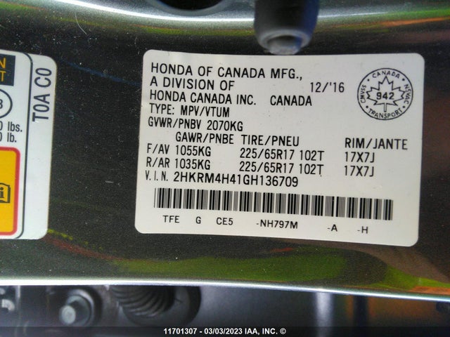 Honda CR-V SE 2016 2HKRM4H41GH136709 Image 9