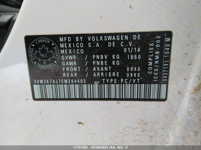 Volkswagen JETTA 2014 3VW2K7AJ7EM264403 Image 10
