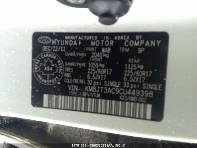 Hyundai Tucson Gl 2012 KM8JT3AC9CU449398 Image 11