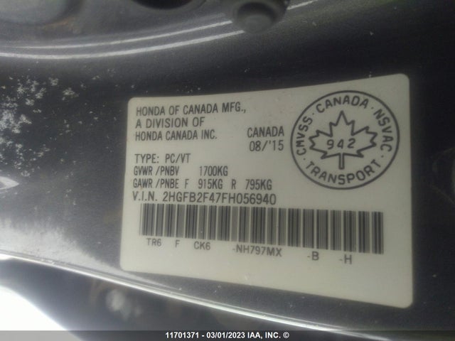 Honda Civic Lx 2015 2HGFB2F47FH056940 Image 9