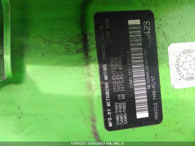 ML32A4HJ3EH021687 Mitsubishi MIRAGE ES
