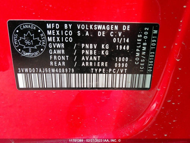 3VWD07AJ5EM408979 Volkswagen JETTA SE