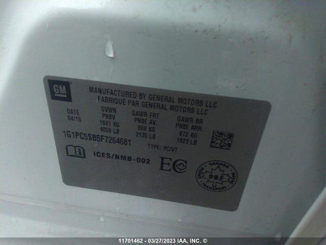 Chevrolet Cruze 2015 1G1PC5SB5F7264681 Image 9