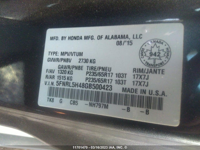 Honda ODYSSEY EX 2016 5FNRL5H48GB500423 Image 9