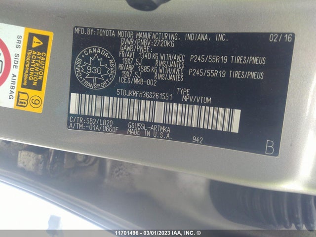 Toyota Highlander Xle 2016 5TDJKRFH3GS261551 Image 11