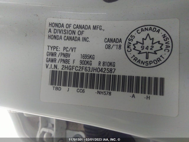 Honda Civic Lx 2018 2HGFC2F63JH042587 Image 10