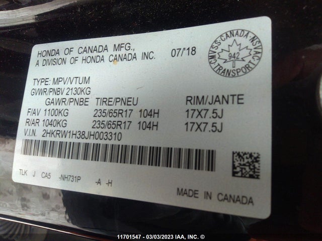 Honda CR-V LX 2018 2HKRW1H38JH003310 Image 9