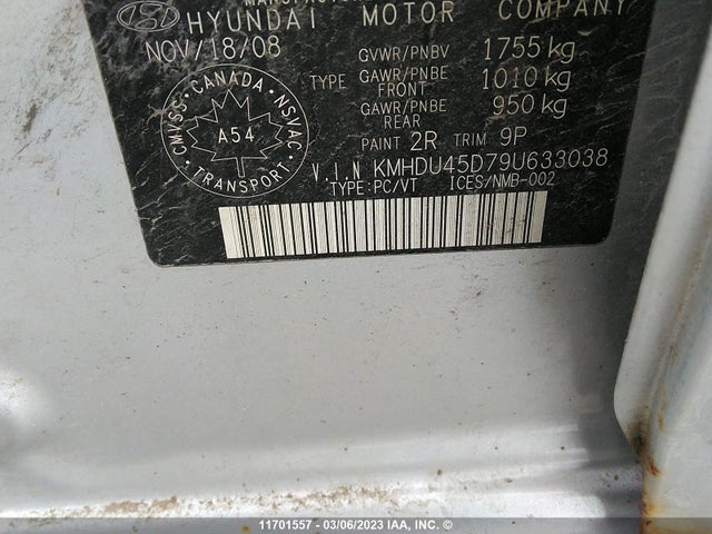 Hyundai Elantra Gls/se 2009 KMHDU45D79U633038 Image 11