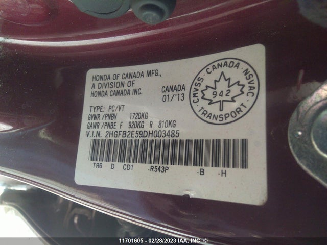 Honda Civic Ex 4dr 2013 2HGFB2E59DH003485 Image 11