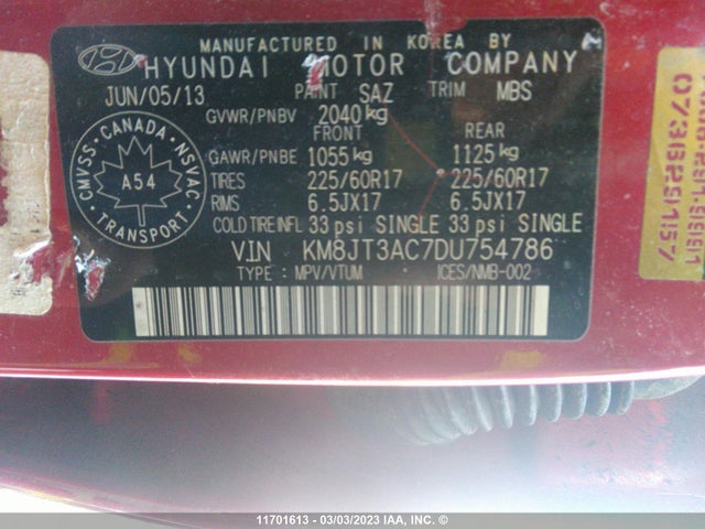 Hyundai Tucson Gl 2013 KM8JT3AC7DU754786 Image 10