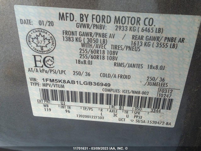 Ford Explorer Police Interceptor 2020 1FM5K8AB1LGB36949 Image 11