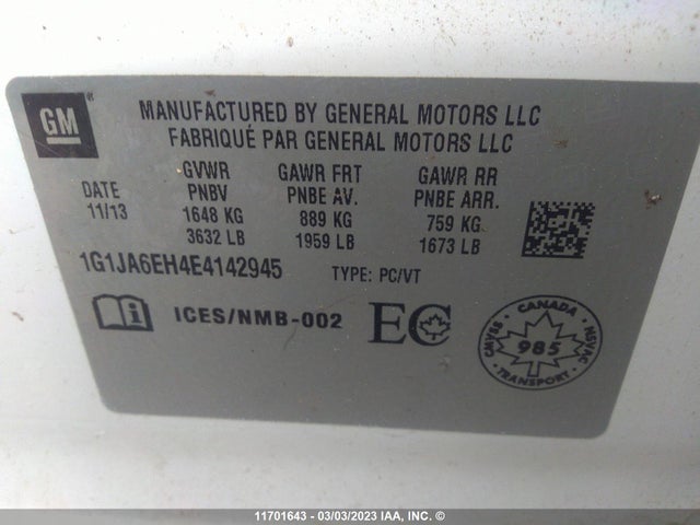 Chevrolet SONIC LS 2014 1G1JA6EH4E4142945 Image 9