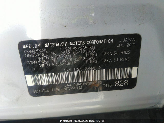 JA4J4UA81NZ608353 Mitsubishi Outlander