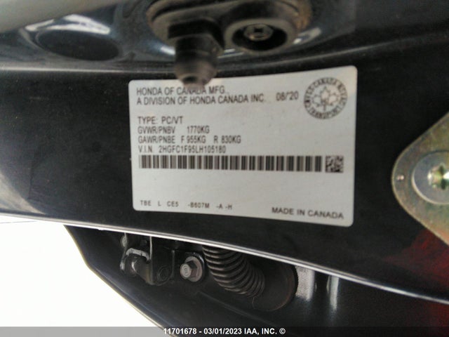 Honda Civic Touring 2020 2HGFC1F95LH105180 Image 10