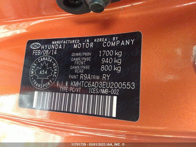 Hyundai VELOSTER 2014 KMHTC6AD3EU200553 Image 11