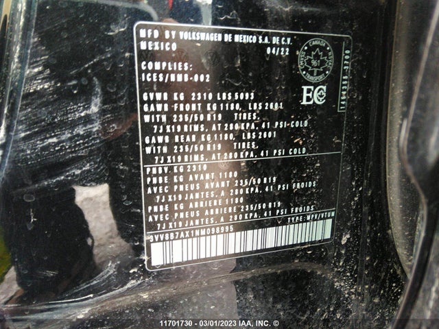 3VV8B7AX1NM098995 Volkswagen Tiguan Se R-line Black