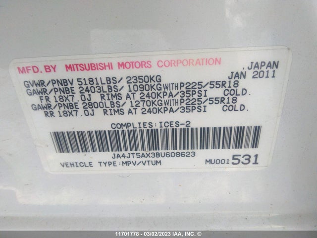 JA4JT5AX3BU608623 Mitsubishi OUTLANDER GT