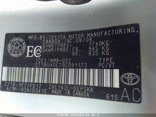 Toyota Corolla S/le/xle 2009 2T1BU40E79C091173 Image 10