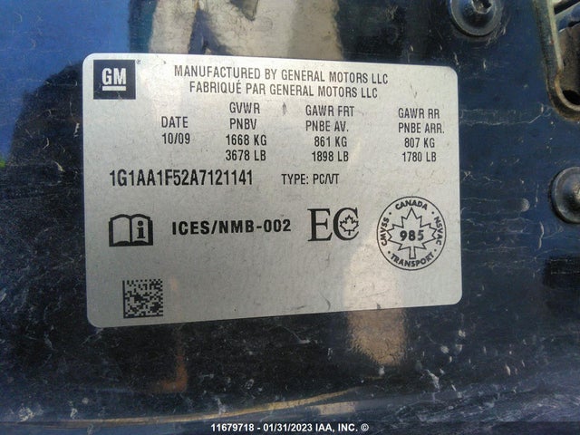 Chevrolet COBALT LS 2010 1G1AA1F52A7121141 Image 9