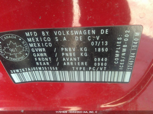 3VW2K7AJ0EM351558 Volkswagen JETTA S