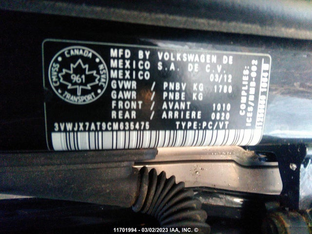 Volkswagen Beetle 2012 3VWJX7AT9CM635475 Image 11