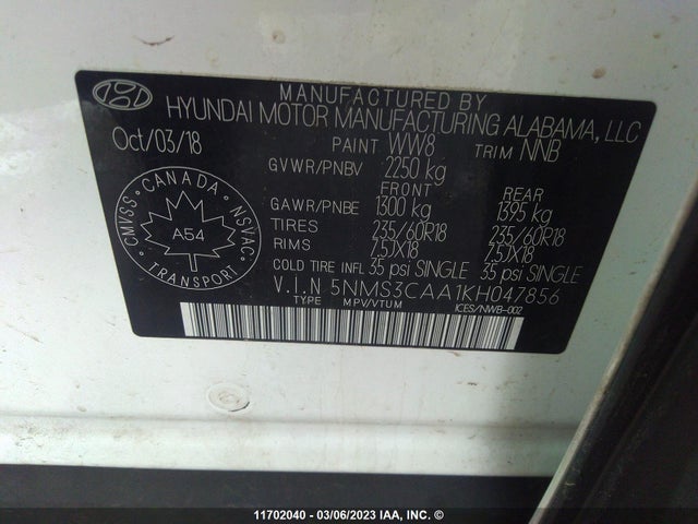 Hyundai Santa Fe Sel/sel Plus 2019 5NMS3CAA1KH047856 Image 10
