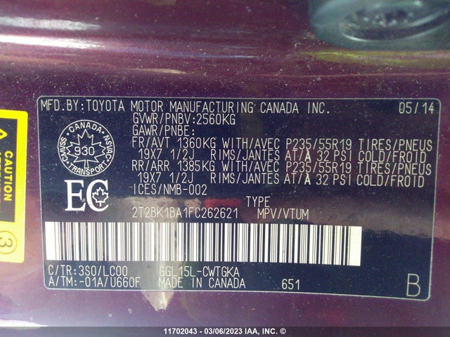 2T2BK1BA1FC262621 Lexus Rx 350/base/f Sport