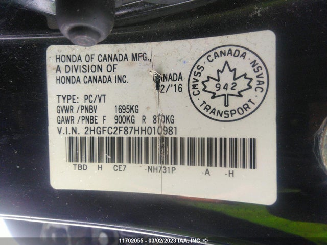Honda CIVIC 2017 2HGFC2F87HH010981 Image 10