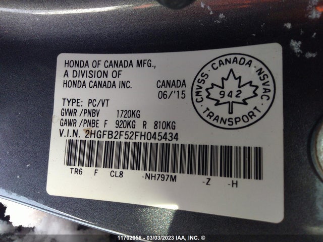 Honda Civic Lx 2015 2HGFB2F52FH045434 Image 10