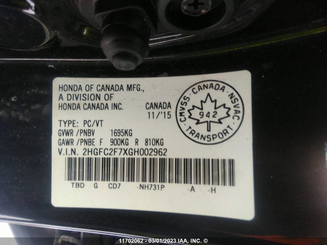 Honda CIVIC EX 2016 2HGFC2F7XGH002962 Image 9