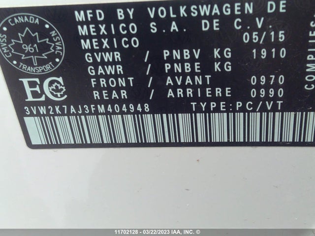 3VW2K7AJ3FM404948 Volkswagen JETTA S