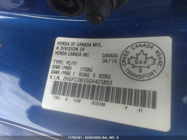 Honda CIVIC EX 2016 2HGFC3B35GH425893 Image 9