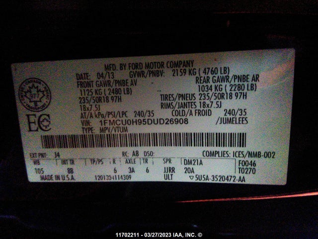 Ford ESCAPE SEL 2013 1FMCU0H95DUD26908 Image 10