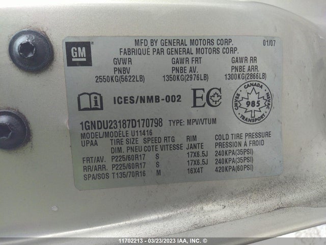 Chevrolet Uplander Ls 2007 1GNDU23187D170798 Image 11