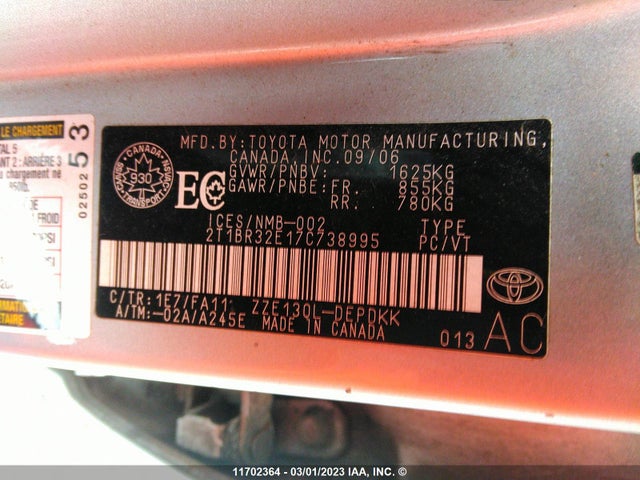 Toyota COROLLA CE/LE/S 2007 2T1BR32E17C738995 Image 10