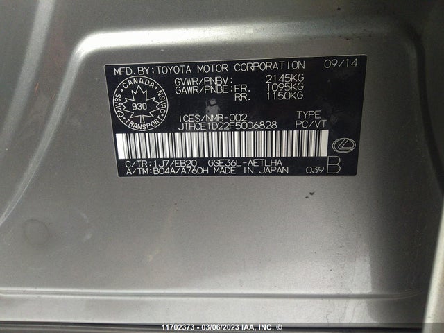 Lexus IS 350 2015 JTHCE1D22F5006828 Image 10