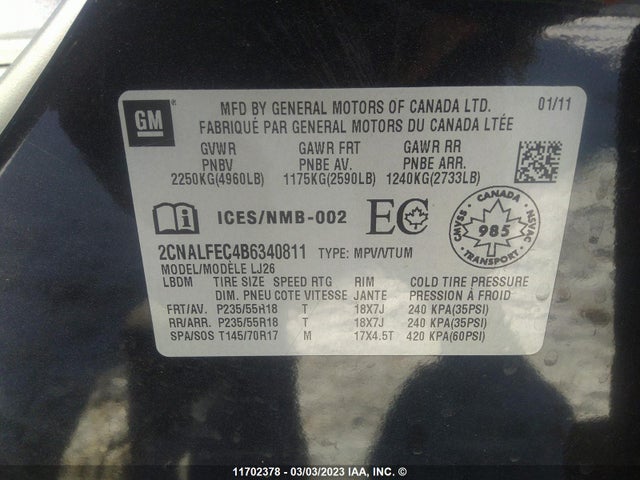 Chevrolet Equinox Ltz 2011 2CNALFEC4B6340811 Image 10