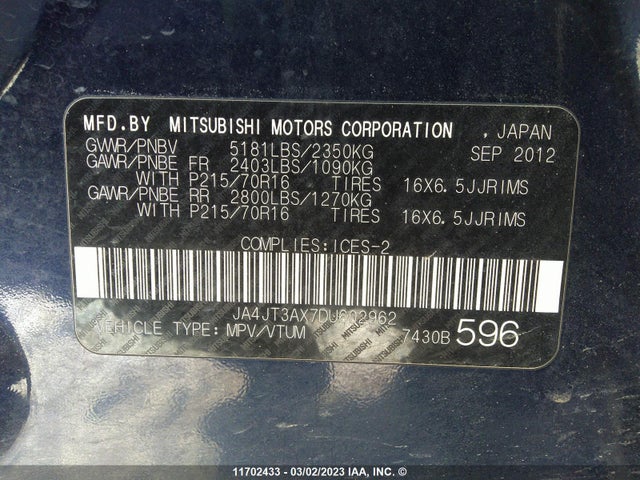 JA4JT3AX7DU602962 Mitsubishi Outlander Se