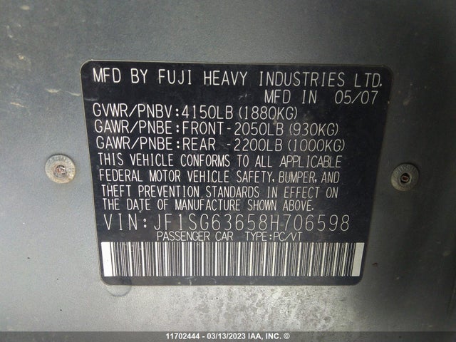 JF1SG63658H706598 Subaru Forester 2.5x